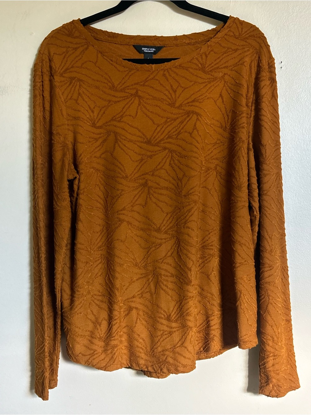 Simply Vera Vera Wang Large Rust Brown Textured Long Sleeve Top